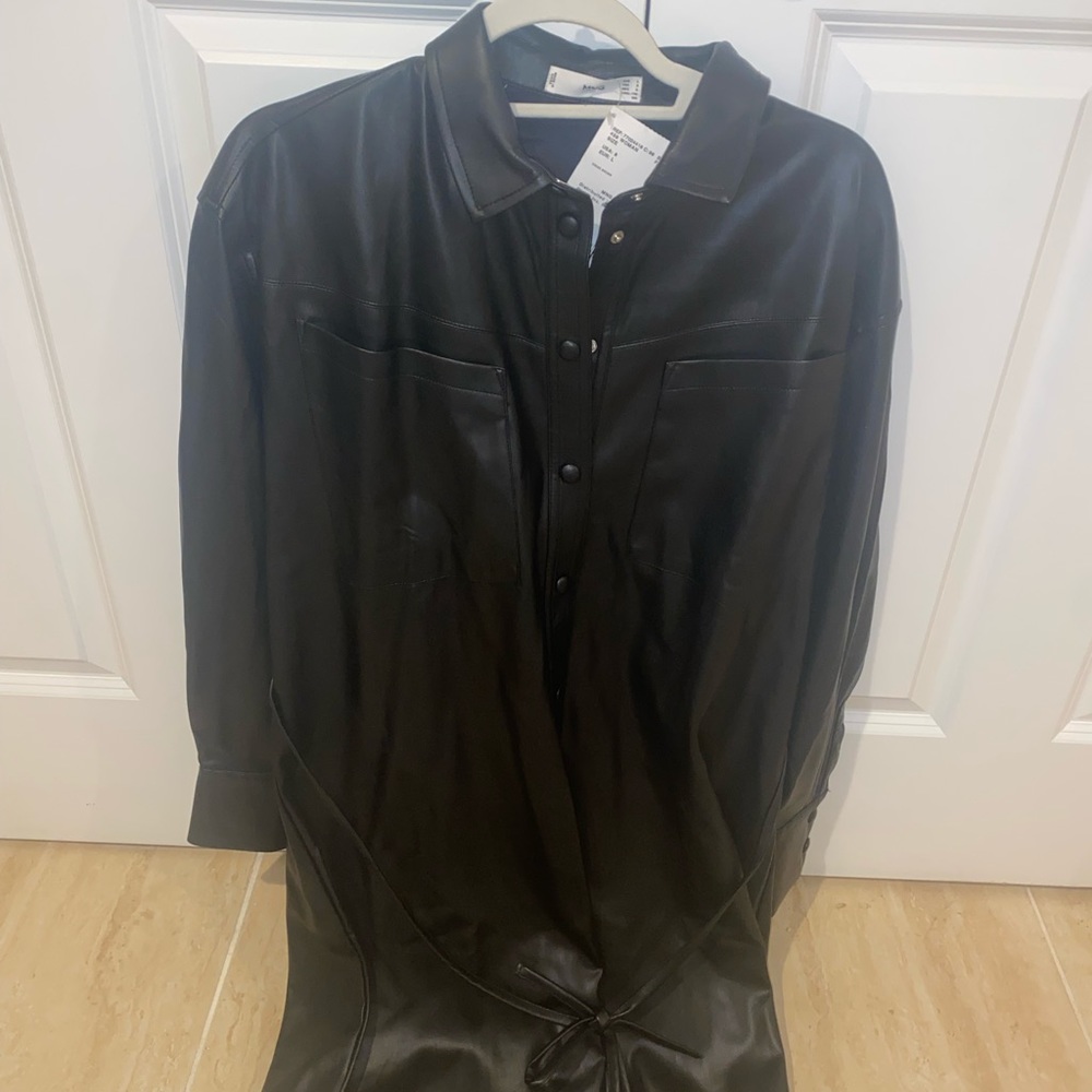 MMG Black Leather Button Down Dress